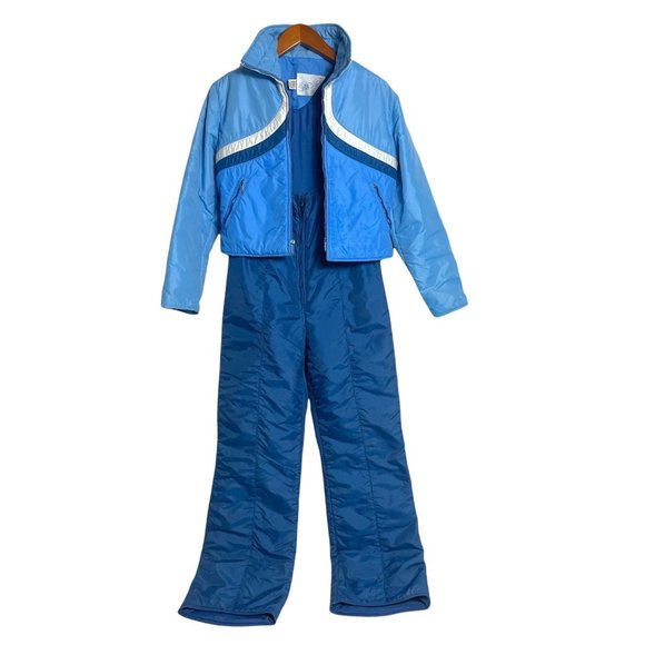 Vintage Ski Jacket & Bib 1970s Swing West Size Small Light Blue Retro Snow Gear. - Picture 1 of 10